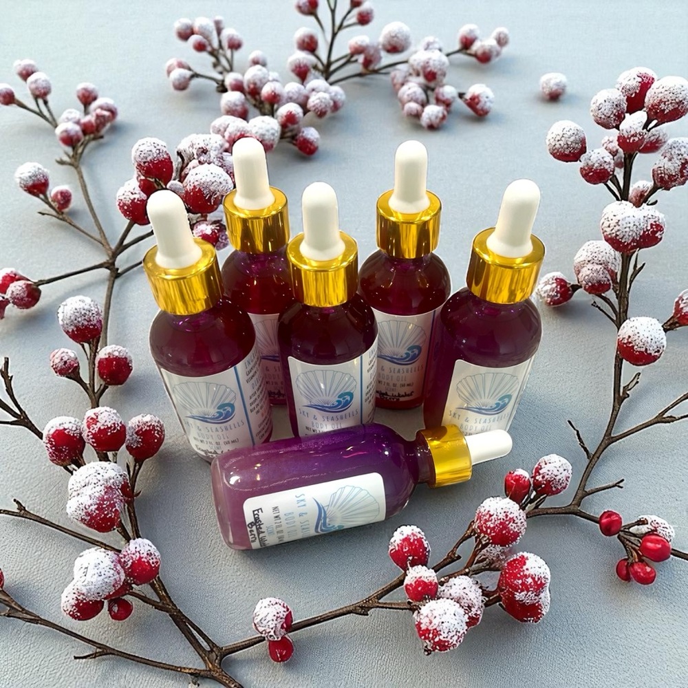 Hand Crafted “Frosted Winter Berry” Scented Body Oil by Sky & Seashells Skincare